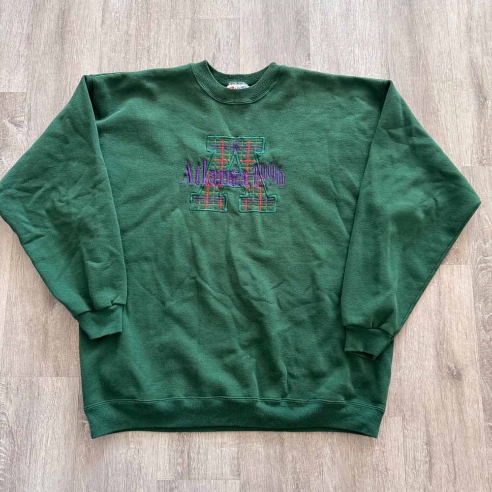 Vintage Atlanta 1996 Olympics Sweatshirt Mens XL Green Embroidered Crewneck
